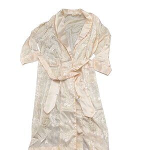 Victoria's Secret Robe Women Small Ivory‎ Tasseled Belt Floral Damask Long Flaw